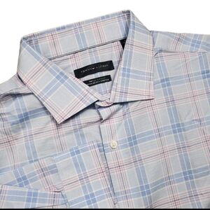Tommy Hilfiger Dress Shirt Mens 2XL 18 36/37  THFLEX Regular Stretch Plaid Blue